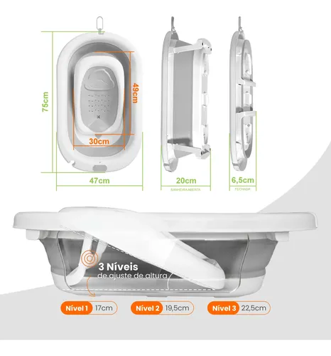 Banheira De Bebê Dobrável 45l Com Redutor De Assento Pipdip