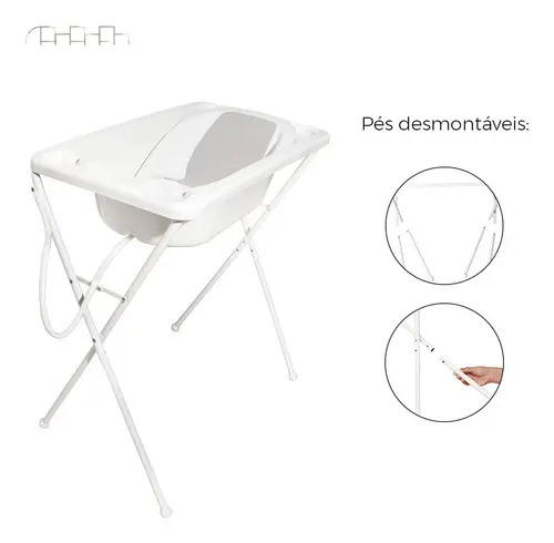 Banheira Infantil Acqua Trio Branca Com Suporte - Galzerano Cor Branco Liso