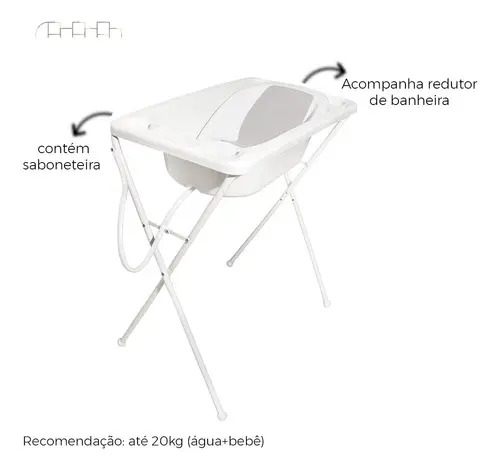 Banheira Infantil Acqua Trio Branca Com Suporte - Galzerano Cor Branco Liso