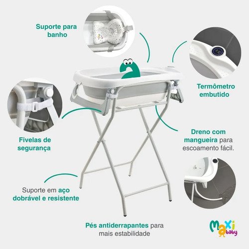 Banheira Para Bebê Dobrável C/suporte Wish Branco Maxi Baby