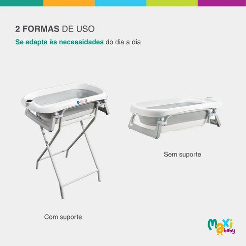 Banheira Para Bebê Dobrável C/suporte Wish Branco Maxi Baby