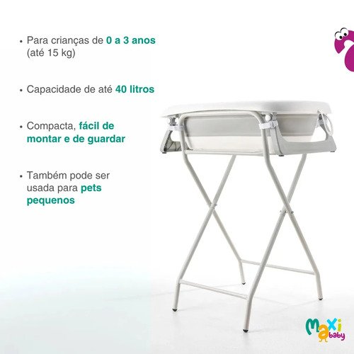 Banheira Para Bebê Dobrável C/suporte Wish Branco Maxi Baby