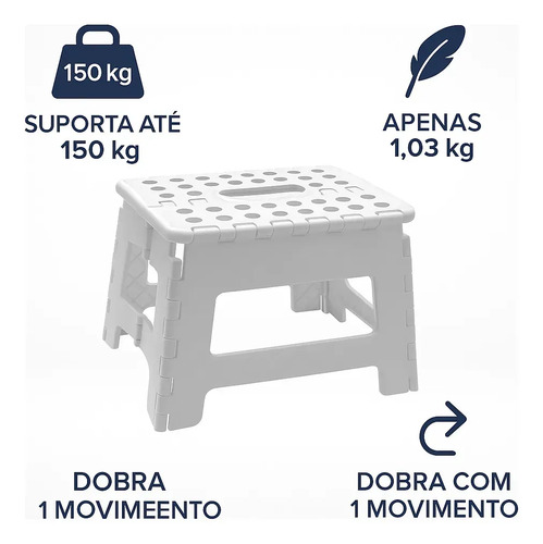 Banqueta Dobrável Multi Portátil Resistente 150kg Powermaid Branco