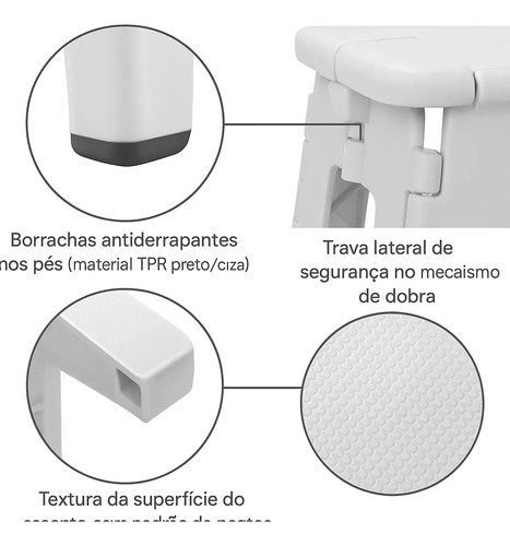 Banqueta Dobrável Multi Portátil Resistente 150kg Powermaid Branco