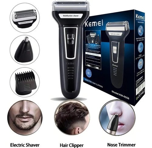 Barbeador aparador cortador kemei 3 em 1 km 6558 recarregave