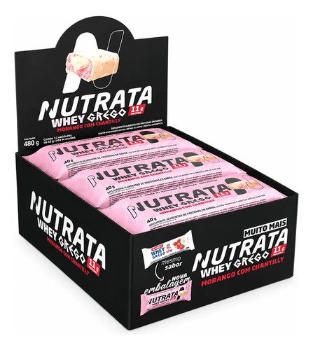 Barra de proteinas nutrata whey grego 40g sabor morango com