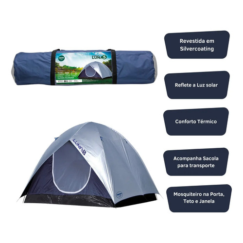 Barraca Camping Luna Para 5 Pessoas Impermeável Azul Mor