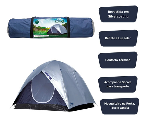 Barraca Camping Luna Para 5 Pessoas Impermeável Azul Mor