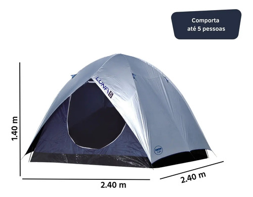 Barraca Camping Luna Para 5 Pessoas Impermeável Azul Mor