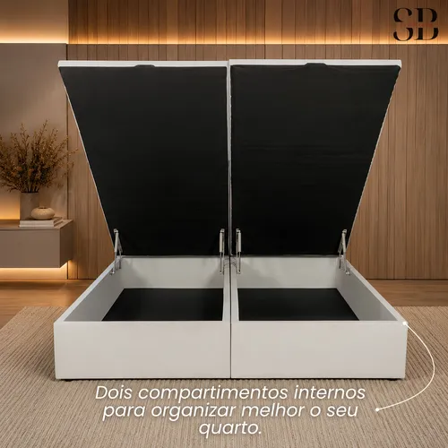 Base Box Baú Queen Sb 158x198 Em Linho E Com Pistão A Gás