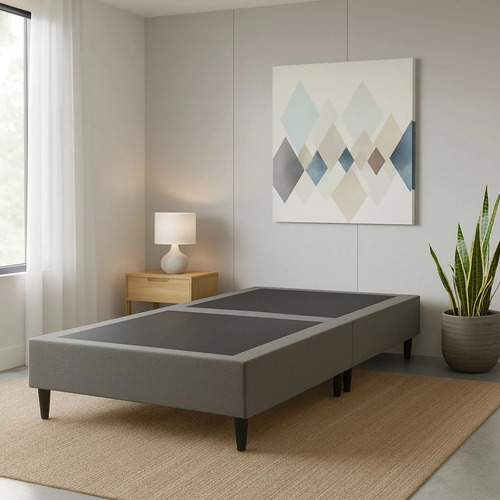 Base cama box solteiro dobravel compacta em suede no cinza