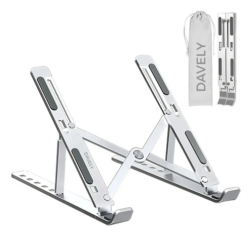Base Suporte Para PC Notebook Alumínio Portátil Articulado Dobrável Tablet Laptop Mesa Davely Cor Prateado