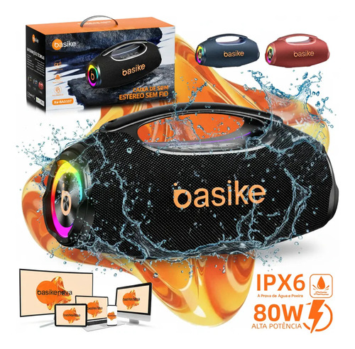 Basike caixa de som boombox plus 80w 8000mah 10hrs portatil