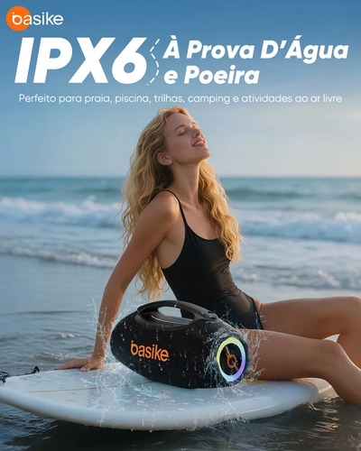 Basike Caixa de Som Boombox Plus 80W 8000Mah 10hrs Portátil Bluetooth 5.3 Sem fio IPX6 À Prova D'água Com Luz RGB Hifi TWS Bass Forte bombox Para TV Copa Mundo 2026 Sabala Festa Casa Subwoofer RAD337