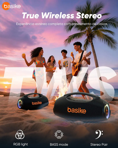 Basike Caixa de Som Boombox Plus 80W 8000Mah 10hrs Portátil Bluetooth 5.3 Sem fio IPX6 À Prova D'água Com Luz RGB Hifi TWS Bass Forte bombox Para TV Copa Mundo 2026 Sabala Festa Casa Subwoofer RAD337