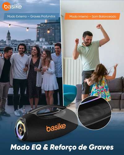 Basike Caixa de Som Boombox Plus 80W 8000Mah 10hrs Portátil Bluetooth 5.3 Sem fio IPX6 À Prova D'água Com Luz RGB Hifi TWS Bass Forte bombox Para TV Copa Mundo 2026 Sabala Festa Casa Subwoofer RAD337