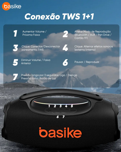 Basike Caixa de Som Boombox Plus 80W 8000Mah 10hrs Portátil Bluetooth 5.3 Sem fio IPX6 À Prova D'água Com Luz RGB Hifi TWS Bass Forte bombox Para TV Copa Mundo 2026 Sabala Festa Casa Subwoofer RAD337
