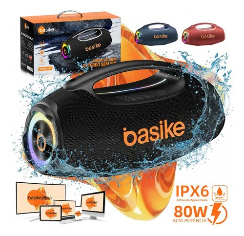 Basike caixa de som portatil com bluetooth boombox 80w 8000m