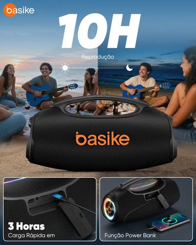 Basike Caixa de Som Portátil Com Bluetooth Boombox 80W 8000Mah 10hrs Sem fio IPX6 À Prova D'água Com Bateria Recarregavel Luz RGB Hifi TWS Bass Forte Áudio de Alta Qualid Para TV Festa Casa Subwoofer