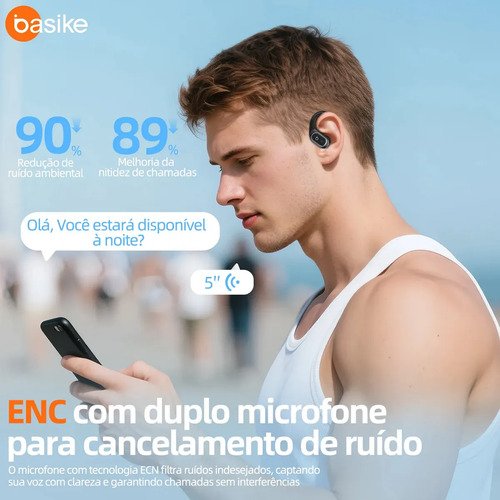 Basike Fone De Ouvido Bluetooth 6.0 Esportivo Sem Fio Gancho Intra-auricular,estéreo,Com display Led, Tws, Ipx5, Enc, Suporta Chamadas De Voz, Compatível Android E Ios, Cor Preto