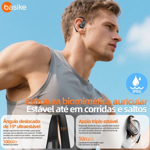 Basike Fone De Ouvido Bluetooth 6.0 Esportivo Sem Fio Gancho Intra-auricular,estéreo,Com display Led, Tws, Ipx5, Enc, Suporta Chamadas De Voz, Compatível Android E Ios, Cor Preto