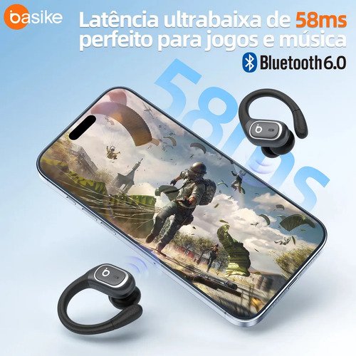 Basike Fone De Ouvido Bluetooth 6.0 Esportivo Sem Fio Gancho Intra-auricular,estéreo,Com display Led, Tws, Ipx5, Enc, Suporta Chamadas De Voz, Compatível Android E Ios, Cor Preto