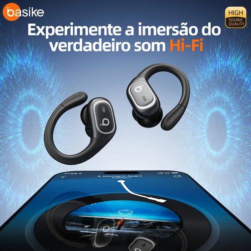 Basike Fone De Ouvido Bluetooth 6.0 Esportivo Sem Fio Gancho Intra-auricular,estéreo,Com display Led, Tws, Ipx5, Enc, Suporta Chamadas De Voz, Compatível Android E Ios, Cor Preto
