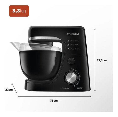 Batedeira Planetária, Mondial, 700W - BP-03-B