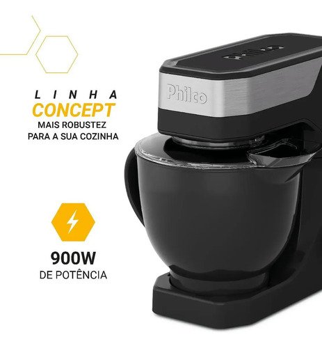 Batedeira Planetária Philco 900W 5L Preta 12 Velocidades Turbo PBP90A
