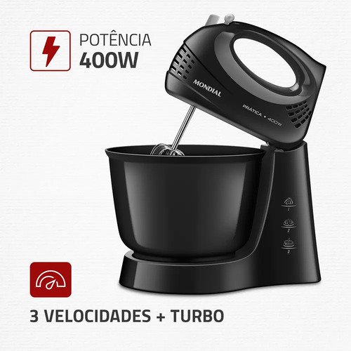 Batedeira Prática Mondial Preto 400W B-44-B