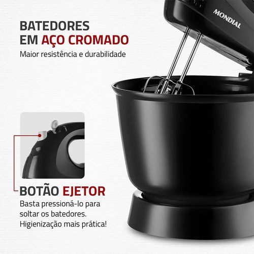 Batedeira Prática Mondial Preto 400W B-44-B
