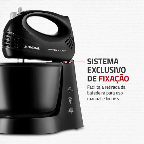 Batedeira Prática Mondial Preto 400W B-44-B