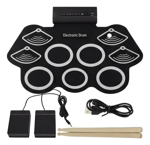 Bateria eletronica roll up portatil 6 drums 5 metal c pedal
