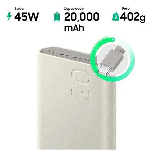 Bateria Externa Samsung 20000mah Portátil Super Rápido 45w