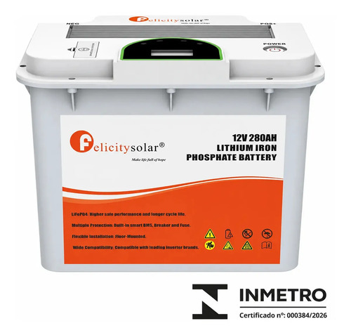 Bateria felicity solar 12v 280ah lifepo4 bms 6000 ciclos fla