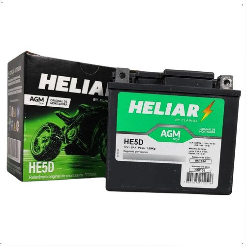 Bateria Heliar Htz6l 12v 5ah Moto Honda Fan Bros Xre 125/150