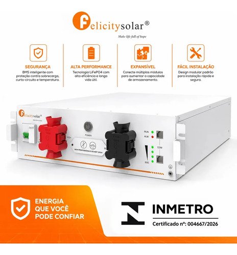 Bateria lifepo4 felicity solar 100ah 48v 5kwh gaveta
