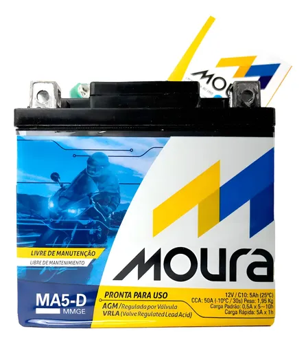 Bateria moto moura cg titan fan biz bros xre 125 150 160 5ah