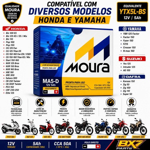 Bateria Moto Titan Fan Biz Bros Fazer 125 150 160 Mix Flex