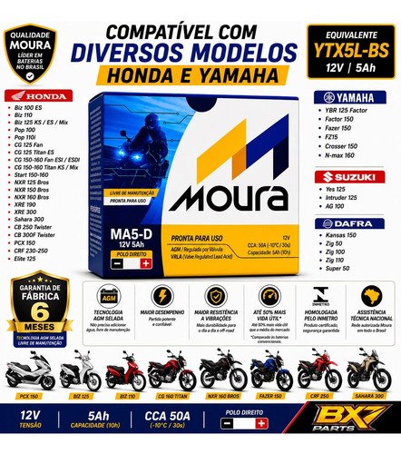 Bateria Moto Titan Fan Biz Bros Fazer 125 150 160 Mix Flex