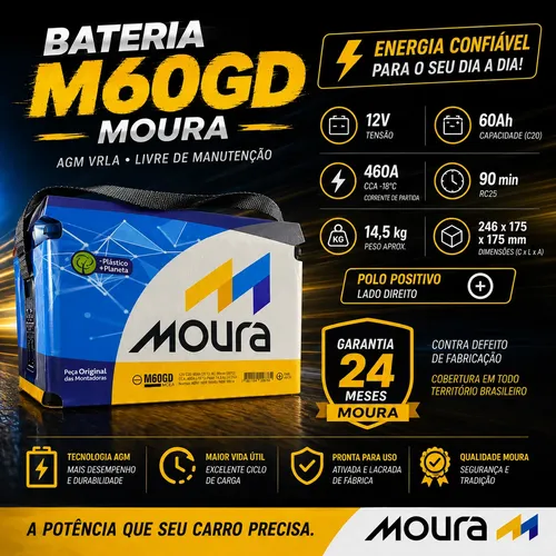 Bateria Moura M60gd Gol Fox Onix Argo Palio Ka Selada 60ah