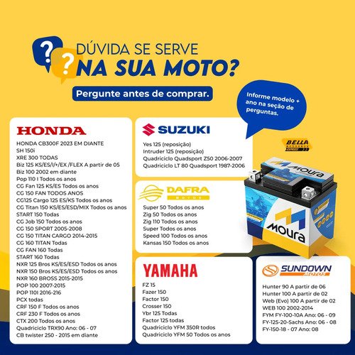 Bateria Moura Titan Fan Biz Bros Fazer 125 150 160 Flex Xre
