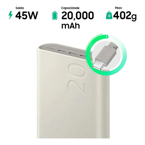 Bateria Samsung Carregador Portatil 3x USB-C 20000mAh Super Rapida 45W