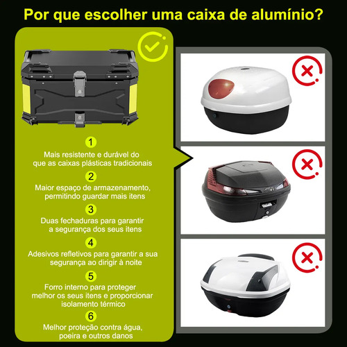 Baú Bauleto Aluminio 65 Litros Moto 2 Capacetes Universal
