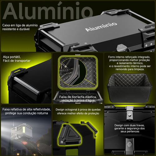 Baú Bauleto Aluminio 65 Litros Moto 2 Capacetes Universal