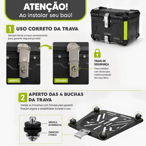Bau Para Moto 65l Alumínio Base Universal Top Case Maletero