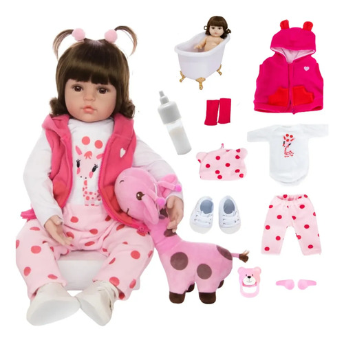Bebe reborn boneca silicone girafinha menina pode dar banho