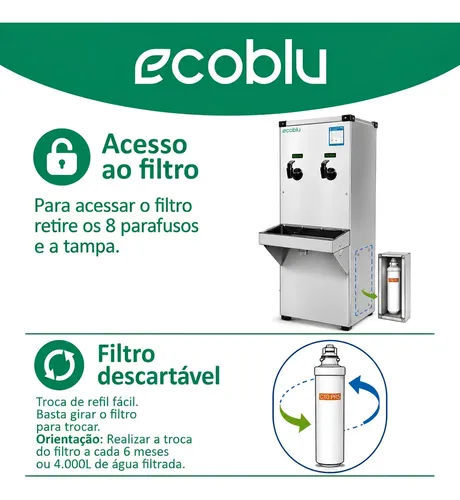 Bebedouro De Coluna Inox 25l 220v 2 Torneiras Geladas Ecoblu