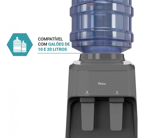 Bebedouro De Mesa Água Natural E Gelada Bivolt Philco Pbe15c Cinza-escuro