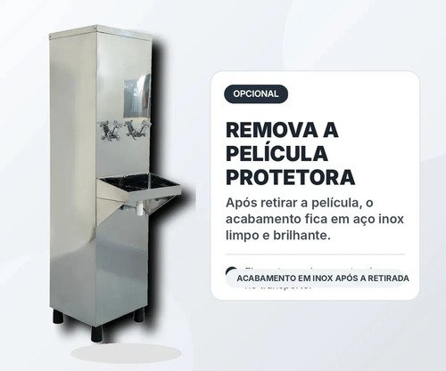 Bebedouro Industrial Coluna 25L Inox 1 gelada 1 natural com Filtro e Alta Pressão